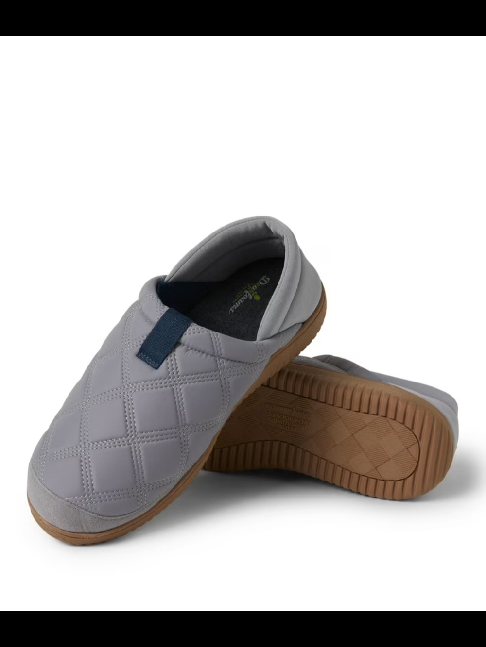 dearfoams Quilted Slip-On Loafers in Light Gray with Navy Tab